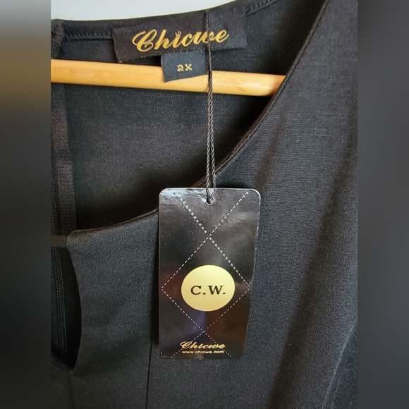 Chicwe Women's Stretch Black Sort Sleeved Dress 2X Scarf NWT‎ - Picture 6 of 13